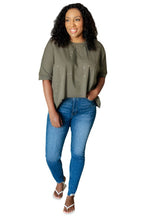 Load image into Gallery viewer, One Eleven North Less Than Stressed Asymmetrical Distressed Top