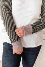 Load image into Gallery viewer, Waffle knit and Two tone fabric Top  closeup of striped sleeves