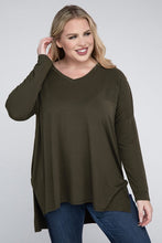 Load image into Gallery viewer, ZENANA Plus Dolman Sleeve V-Neck Side Slit Hi-Low Hem Top