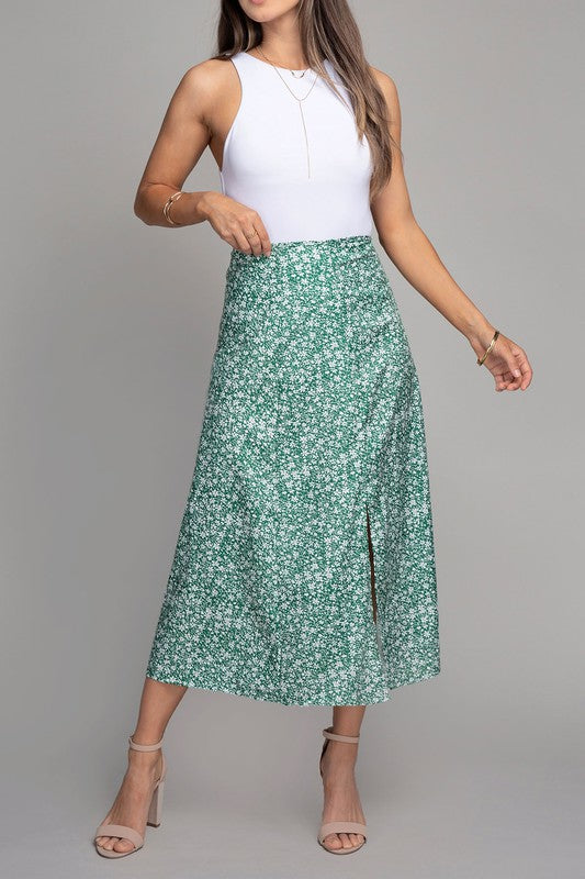 Nuvi Apparel Floral midi skirt with slit