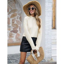 Load image into Gallery viewer, Ribbed Pullover Mock Neck Loose Soft Beige Sweater, SMALL, 1MM-163T009