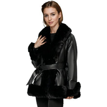 Load image into Gallery viewer, Thick Faux Fur, Faux Fur Leather Jacket Women , 2X, 20A-196T007