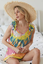 Load image into Gallery viewer, Circular Tie Dye Knit V Neck Top With Ruffle Front
