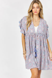 Davi & Dani PRINTED SHORT SLEEVE RUFFLE KIMONO