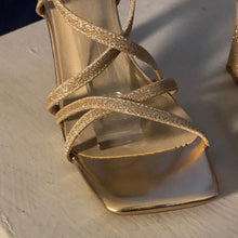 Load image into Gallery viewer, IDIFU Gold Glitter Strappy Heels, sz 7.5, SL4-1503S005