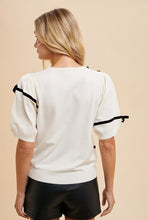 Load image into Gallery viewer, Annie Wear Striped Bow Round Neck Knit Top