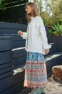 Davi & Dani MULTI COLOR LETTERING PEACE SYMBOL BUTTON UP SHIRT