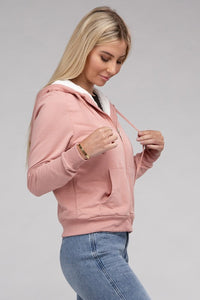 Ambiance Apparel Fuzzy Trim Zip-Up Crop Hoodie