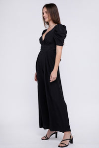 Nuvi Apparel V Neck Puff Sleevw Jumpsuit