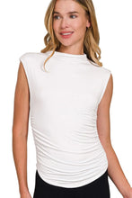 Load image into Gallery viewer, Double Layered Ruched Side Mock Neck Top Front