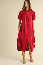 Load image into Gallery viewer, Annie Wear Mineral Washed Button Down Puff Sleeve Shirt Dress