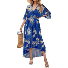 Load image into Gallery viewer, Floral Boho 3/4 Sleeve Wrap V Neck Flowy Loose Dress, Size XL, 15H-1311D004