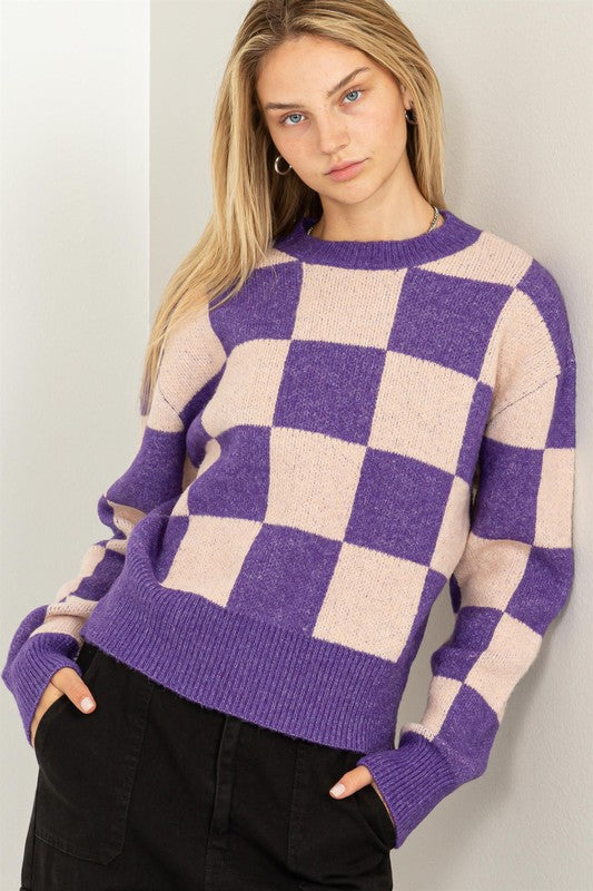 HYFVE Weekend Chills Checkered Long Sleeve Sweater