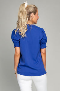 Nuvi Apparel Stand collar blouse with puff sleeve