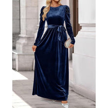 Load image into Gallery viewer, Long Puff Sleeve Crew Neck Elastic High Waist Dress, SIZE XL, 1AA-160D004
