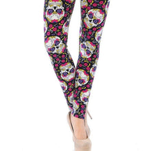 Load image into Gallery viewer, BUTTERY SMOOTH FLORAL PETAL SUGAR SKULL LEGGINGS, 15J-L075