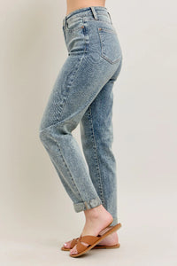  Hw Vintage Wash Double Roll Cuff Bf Jeans Side