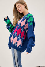 Load image into Gallery viewer, Davi &amp; Dani Plush Argyle Button Front Loose Fit Knit Cardigan