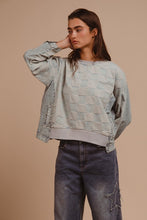 Load image into Gallery viewer, BiBi Mineral Washed Checkered Round Neck Denim Top