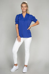 Nuvi Apparel Stand collar blouse with puff sleeve