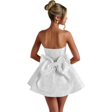 Load image into Gallery viewer, Satin Homecoming Dress with Bow Elegant Strapless Mini Dress, Large, 7F-184D002