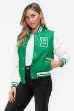 Load image into Gallery viewer, Love Me Now PU Leather Contrast Snap Down Bomber Jacket