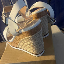 Load image into Gallery viewer, Elegant White Wedge Sandals, sz 9, SL4-1503s002