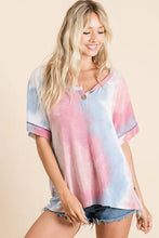 Load image into Gallery viewer, Tie Dye French Terry Top With Buttoned Placket