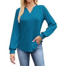Load image into Gallery viewer, V Neck Pleated Puff Sleeve Tunic Top, SMALL, 8F-175T002