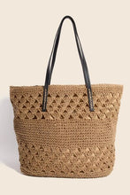 Load image into Gallery viewer, Faux Leather Handle Knitted Tote Bag