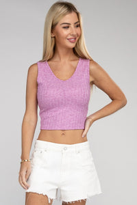 ZENANA Ribbed Scoop Neck Cropped Sleeveless Top