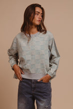 Load image into Gallery viewer, BiBi Mineral Washed Checkered Round Neck Denim Top