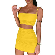 Load image into Gallery viewer, Ruched Cami Crop Top Bodycon Skirt 2 Piece Outfit, MEDIUM, 24K-173SET001