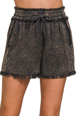 Mineral Frayed Hem Washed Shorts Front