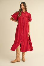 Load image into Gallery viewer, Annie Wear Mineral Washed Button Down Puff Sleeve Shirt Dress
