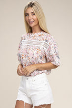 Load image into Gallery viewer, Nuvi Apparel Floral chiffon flouse with lace trim