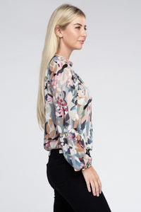 Nuvi Apparel Chiffon Floral Blouse