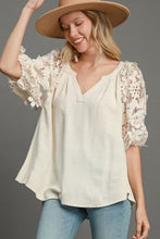 Load image into Gallery viewer, French Terry Boxy Cut Top with 3D Floral Sleeve