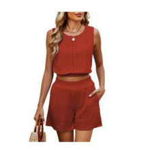 Load image into Gallery viewer, Sleeveless Crop Tank Top High Waisted Shorts Pockets Set, small, 4G-1315SET003