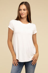 ZENANA Round Hem Rayon Short Sleeve Top