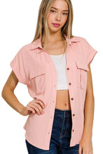 Load image into Gallery viewer, V-neck Collared button down Top W Front Flap Pockets front