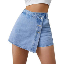 Load image into Gallery viewer, High Waisted Solid Button Up Asymmetrical Denim Shorts, LARGE, 6H-169B002