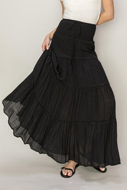 HYFVE D-Drawstring Waist Tiered Maxi Skirt