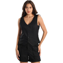 Load image into Gallery viewer, Pure Linen Sleeveless Button Down Geometric Cropped Vest, Medium, 23D-198T009