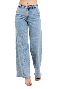 High Waist Wide Leg Jeans with Skewed Inseam Front