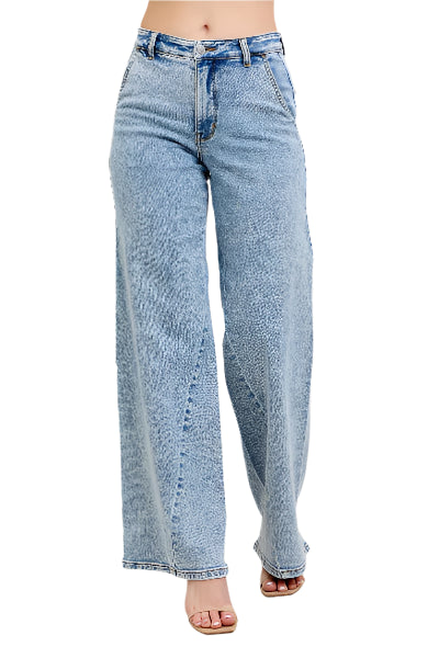 High Waist Wide Leg Jeans with Skewed Inseam Front