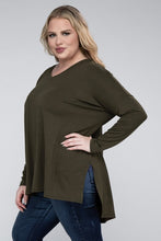 Load image into Gallery viewer, ZENANA Plus Dolman Sleeve V-Neck Side Slit Hi-Low Hem Top