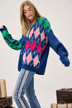 Load image into Gallery viewer, Davi &amp; Dani Plush Argyle Button Front Loose Fit Knit Cardigan