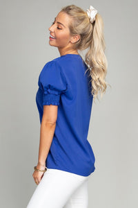 Nuvi Apparel Stand collar blouse with puff sleeve