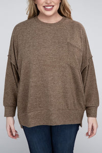 ZENANA Plus Brushed Melange Drop Shoulder Sweater